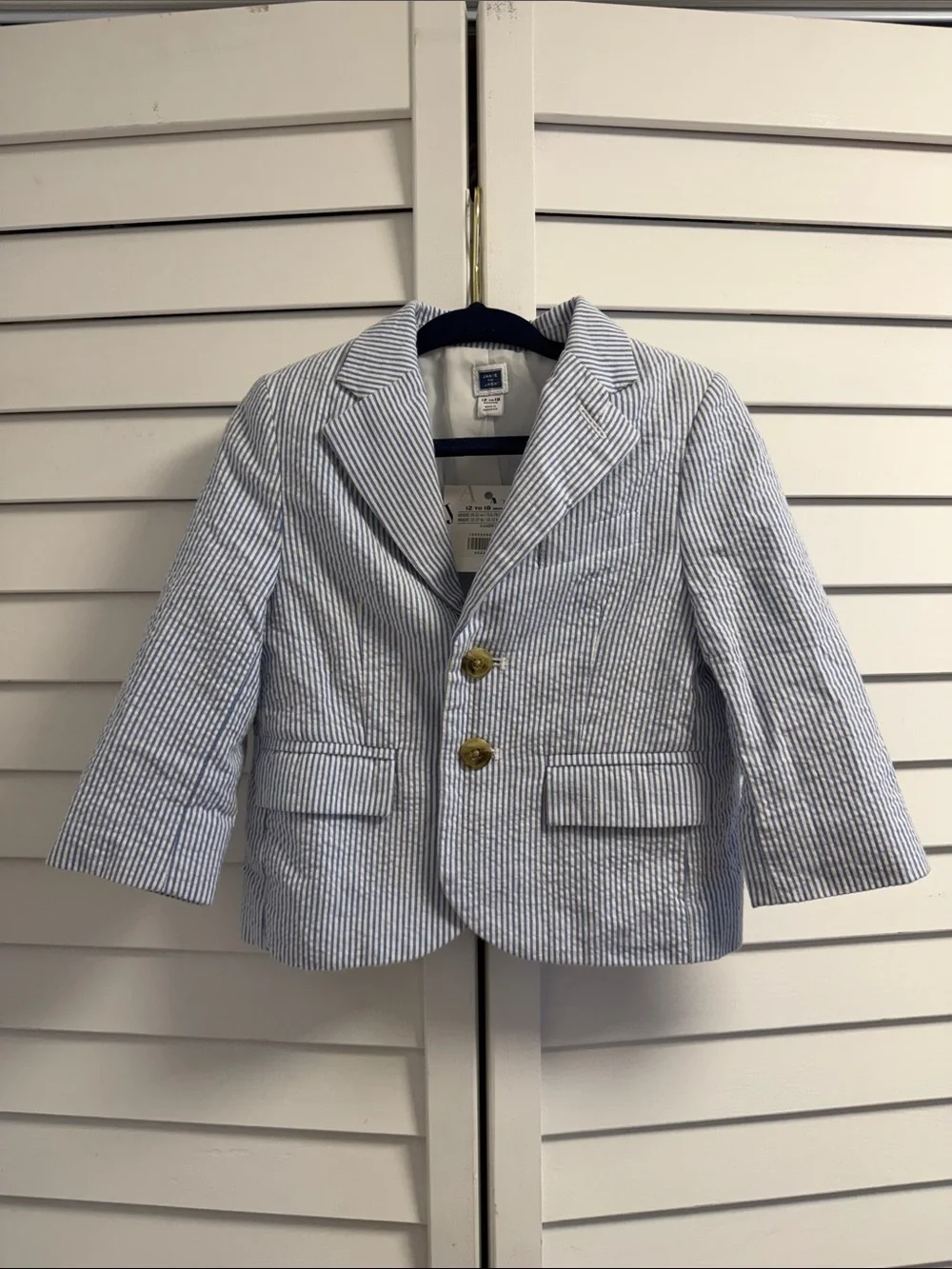 Janie and Jack Seersucker Blazer Jacket Blue White Striped Boys 12-18 Months NWT